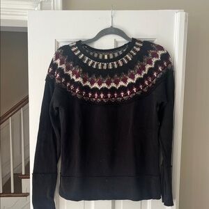 Free People Black and Burgundy Patterned Sweater